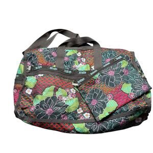 LESPORTSAC Floral Pattern Overnight Bag Duffle Large Zip Tote Shoulder Strap